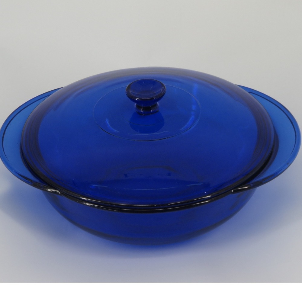 Anchor Hocking Casserole Glass Round Cobalt Blue Vintage 2qt Kitchen Decor 9.5"